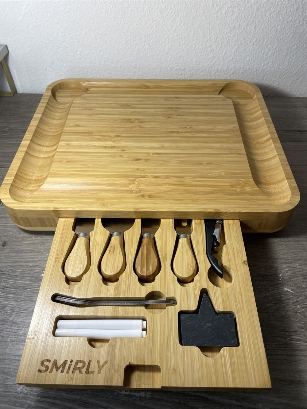 SMIRLY Cheese Board and Knife Set Charcuterie Board Set Bamboo NEW Open Box